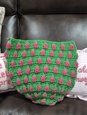 Clare V Strawberry Green & Pink Crochet Bag